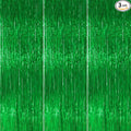PartyWoo Green Streamers Backdrop 3pcs Green Tinsel Foil Fringe Streamer Curtains 8.2 FT Curtains Photo Backdrop for Graduation Birthday Dinosaur Jungle Golf Football Theme Party Decorations