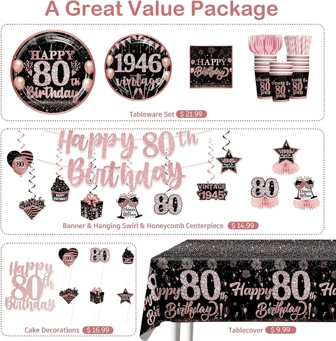 205PCS Yingoto 80th Birthday Decorations - Image 3