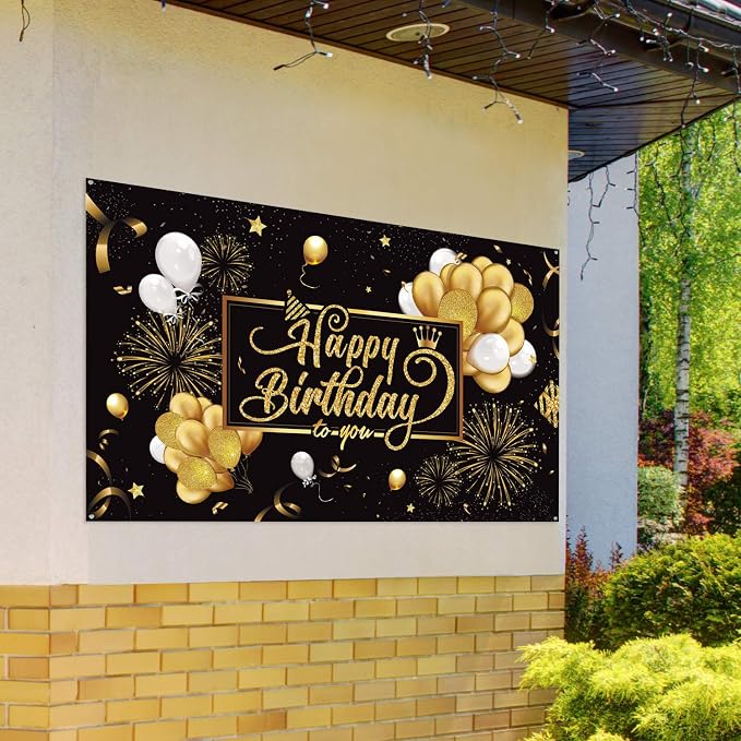 Blulu Happy Birthday Backdrop Banner Sign Poster Large Fabric Glitter Balloon - Image 6