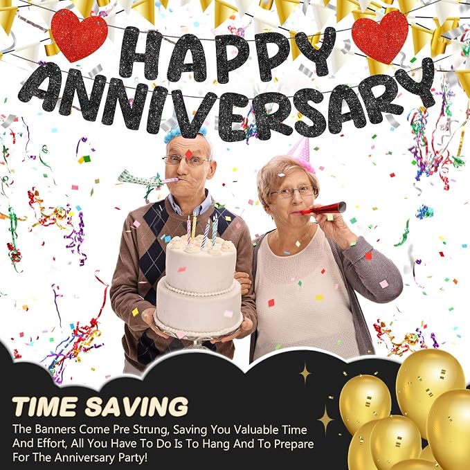Fulmoon Happy Anniversary Banner Glitter Happy Anniversary Decorations Wedding - Image 6