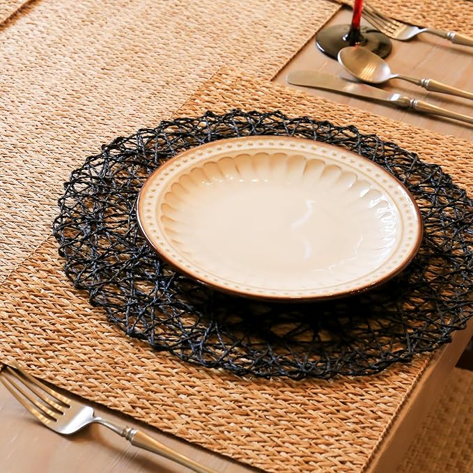 AHHFSMEI Paper Braided Round Placemats Set of 8 Natural Non-Slip Heat Resistant - Image 4
