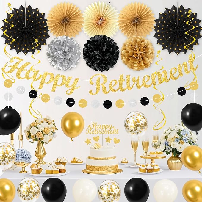 Vlipoeasn Black Gold Retirement Decorations - Image 4