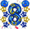 40 Inch Blue and Golden Ring Themed Number Balloon, Number Block Foil Number 8 by AXBMM