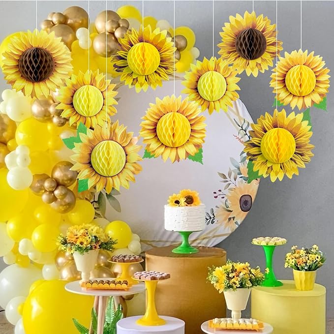 SUNBEAUTY Sunflower Party Decorations 3D Large Sunflower Birthday Honeycomb - Image 7