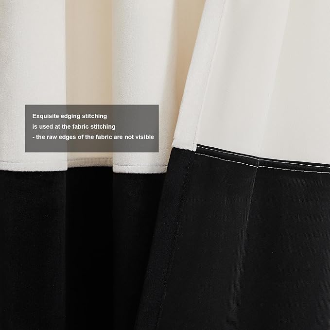Modern Cream White Black Decorative Velvet Curtains 108 inches 2 Panels | Color - Image 3