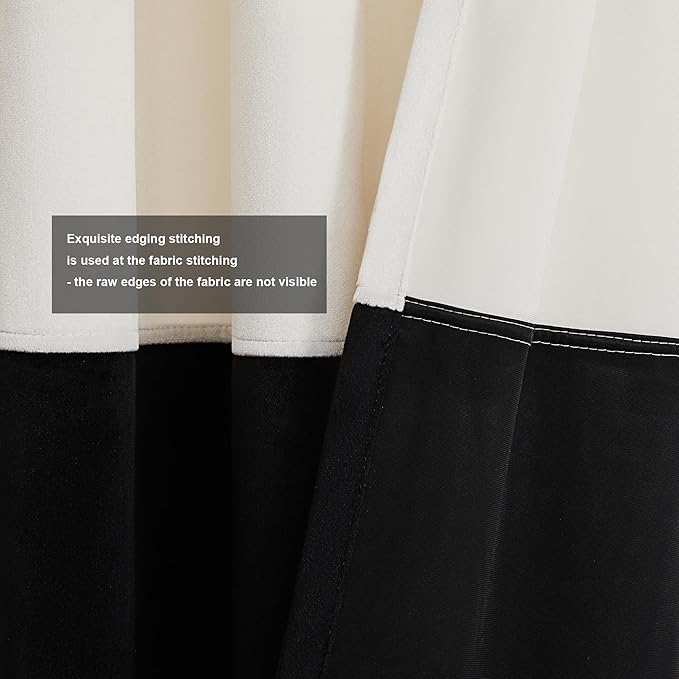 Modern Cream White Black Decorative Velvet Curtains 72 inches 2 Panels | Color - Image 3