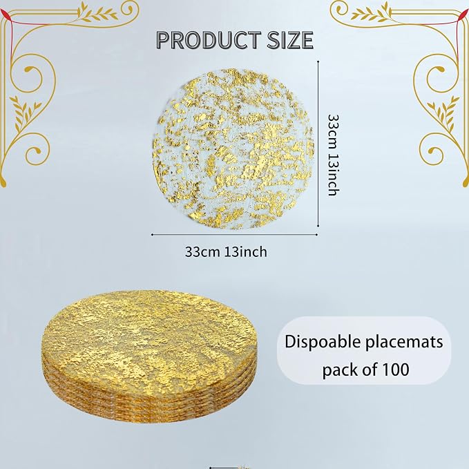 Snowkingdom 100 Pack Gold Disposable Placemats Foil Mesh 13 Inch Round Pressed - Image 4