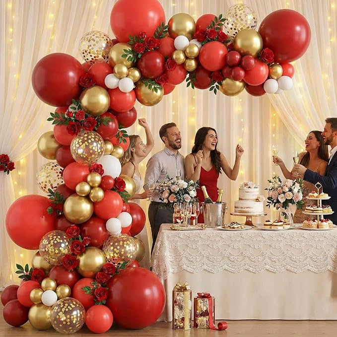 LovesTown 60PCS Red Gold Balloon Garland Kit - Image 2