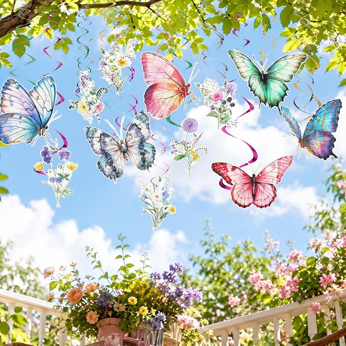 36 Pcs Wildflower Butterfly Hanging Swirl Decoration Wildflower Ceiling Hanging - Image 6