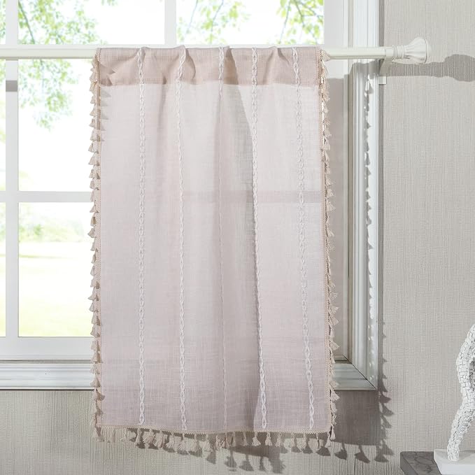 RoomTalks Boho Kitchen Curtains 36 Inch Length French Striped Farmhouse Vintage - Image 2