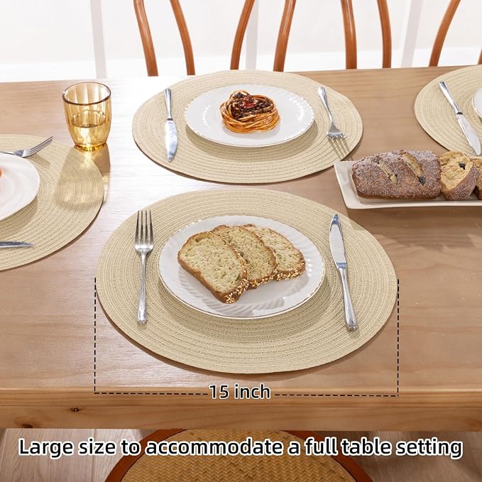 SHACOS 15 inch Round Braided Placemats Set of 4 Cotton Polyester Place Mats - Image 5