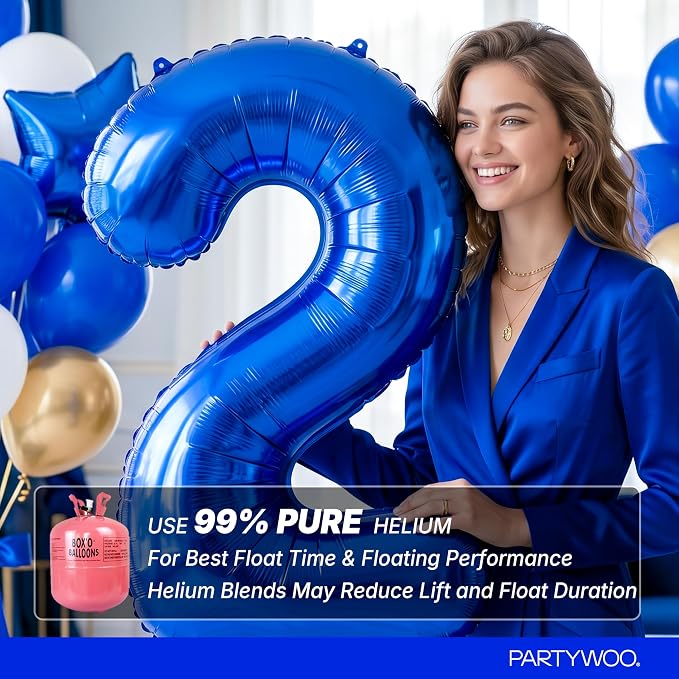 PartyWoo Number Balloons 40 Inch Blue Number 2 Kit - Image 5