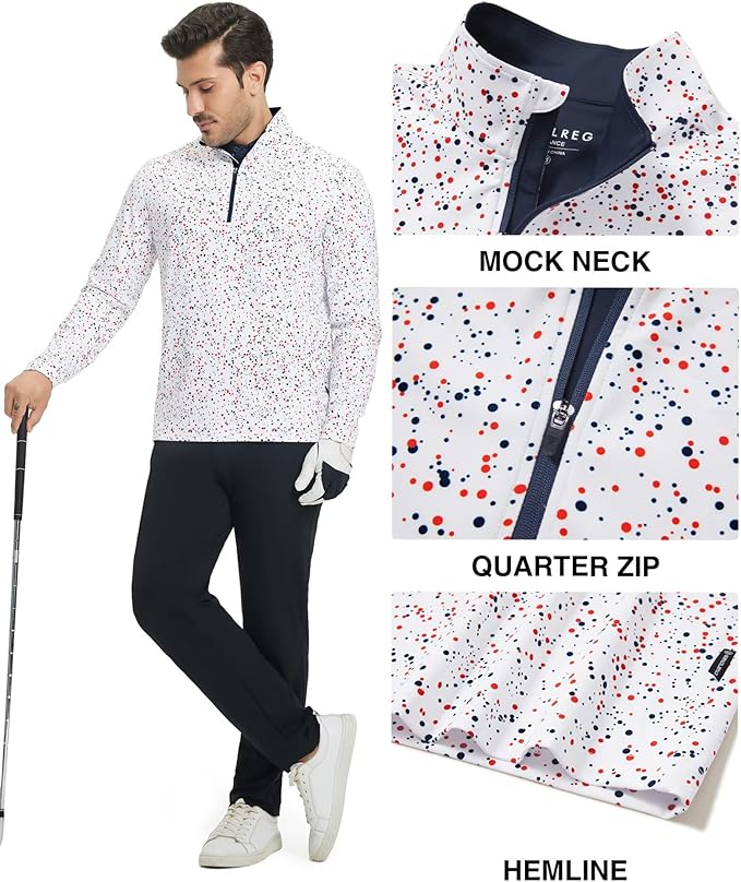 M MAELREG Quarter Zip Golf Pullover Men Dry Fit Long Sleeve Performance Wicking 1/4 Zip Full Print Pullover Mens Sweatshirt
