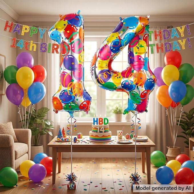 40 Inch Number 14 Balloon Set Large Foil Balloons - Image 5