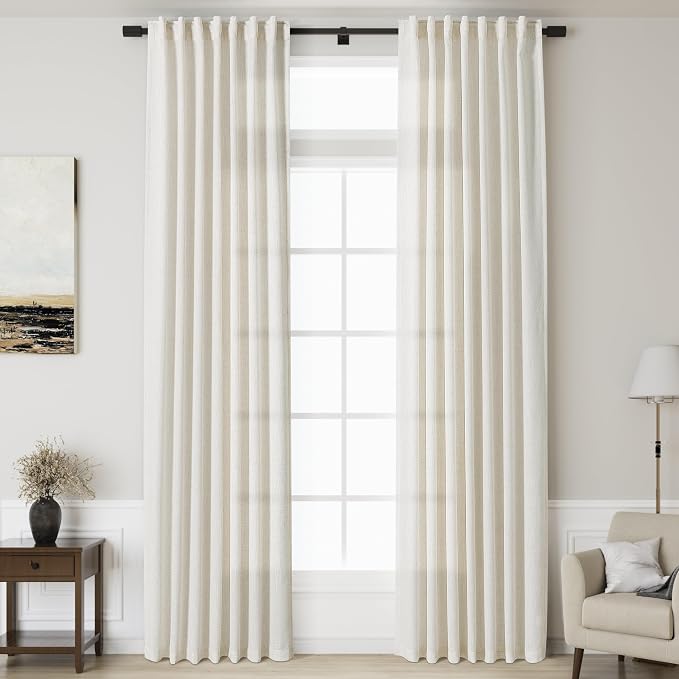 Cream Linen Curtains 125 Inches Long by Nanspring