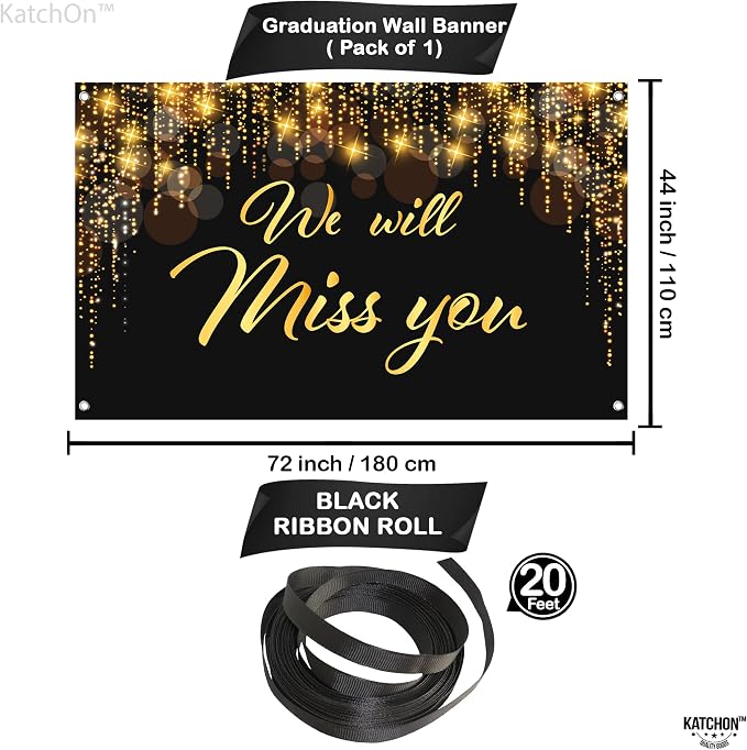 KatchOn We Will Miss You Banner Black and Gold 72x44 Inch | Black and Gold We - Image 4