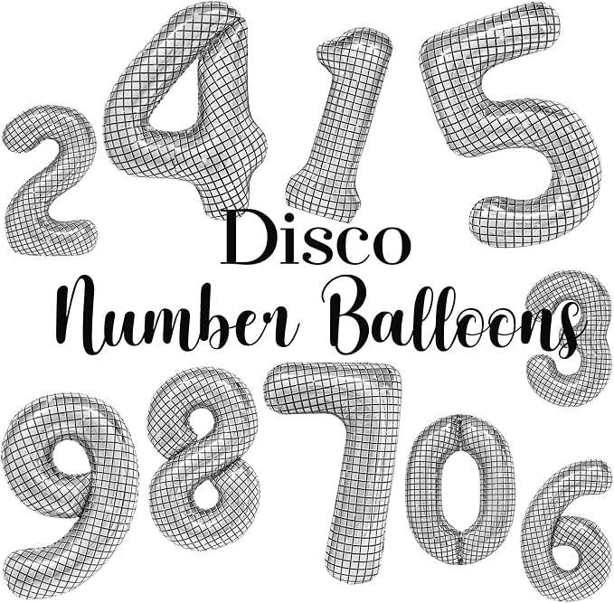 40 Inch Disco Number Balloons Large Silver Disco Ball Print Number Balloon - Image 3