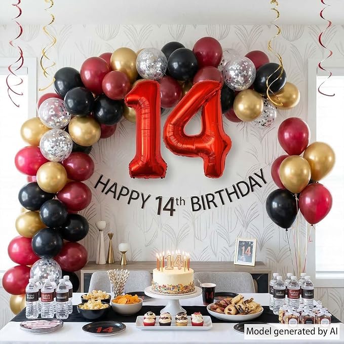 Red Number 14 Balloon 40 Inch, Foil Numeral - Image 3