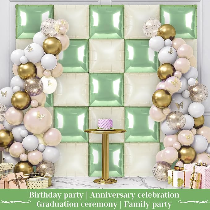 Mint and MilkWhite Square Foil Balloons 25 Pcs Metallic Mint and MilkWhite - Image 5