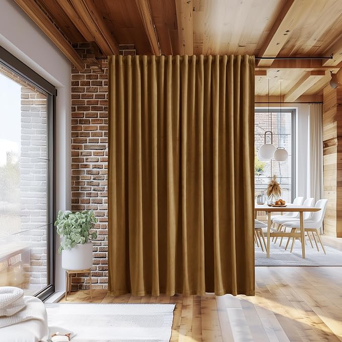 Gold Brown Velvet Curtains Extra Wide Super Soft Light Blocking Window Drapes - Image 4