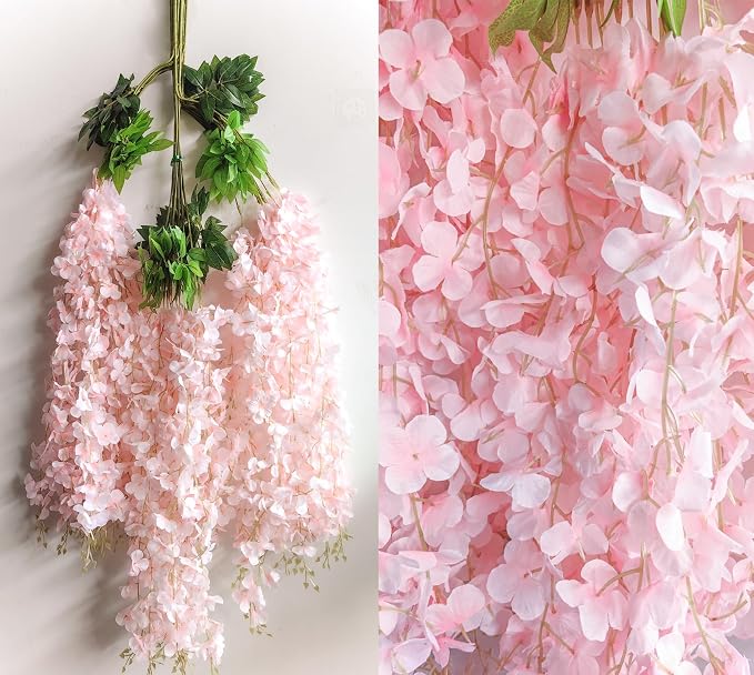 36pcs Artificial Wisteria Flowers 3.6 Feet/Piece Pink Dense Artificial Fake - Image 3