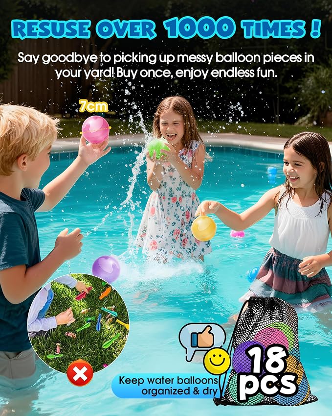 18PCS Reusable Water Balloons No Magnets, 100% Silicone Quick Fill Water Balls - Image 4