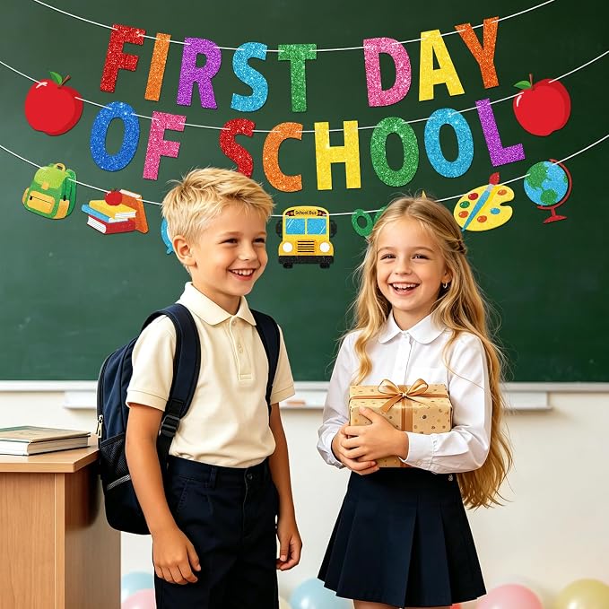 First Day of School Banner, NO-DIY Back to School Party Decorations | Colorful - Image 5