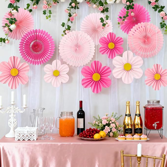 ADLKGG Pink Paper Fans Wall Decor, Flower Backdrop Party Decorations | 12 Pcs - Image 4