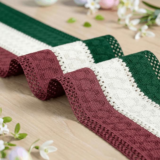 Artoid Mode Green Beige Red Farmhouse Rustic Table Runner 12x90 Inch | Holiday - Image 6