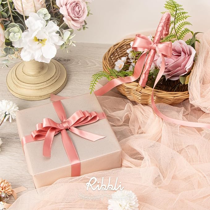 Ribbli Rose Gold Satin Ribbon 5/8 inch x Continuous 25 Yards, Double Faced - Image 3