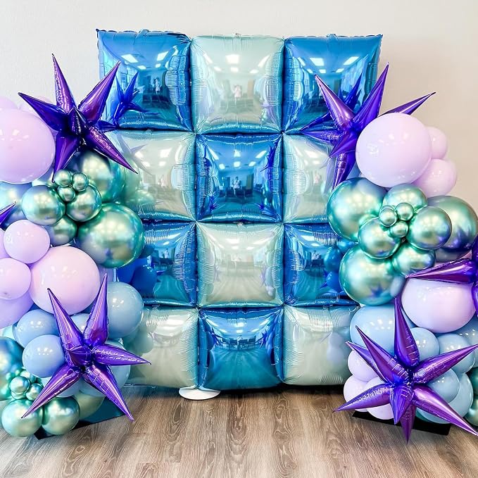 Metallic Navy Blue and Pearl Blue Double Sided Square Foil Balloons Wall - Image 3