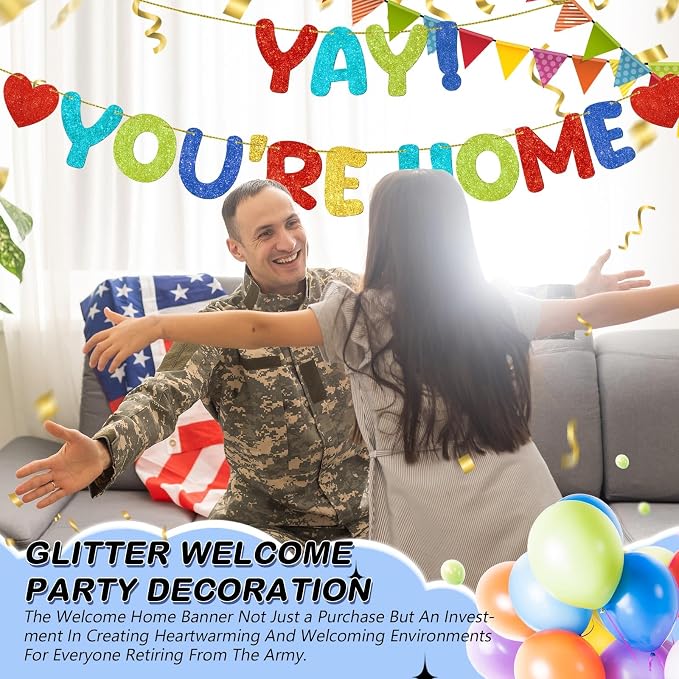 Fulmoon Pre Strung Yay You're Home Banner Glitter Welcome Home Party - Image 6