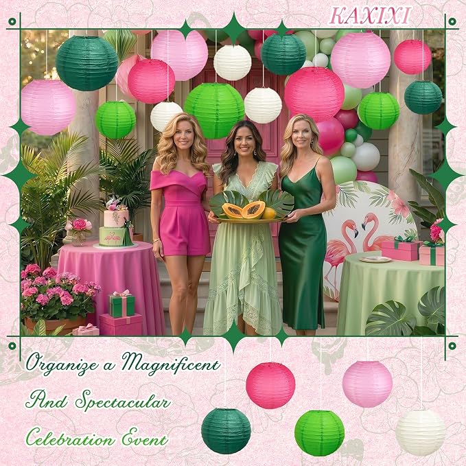 15-Piece Pink Green White Paper Lanterns Party Decorations | 6/8/10-Inch - Image 4