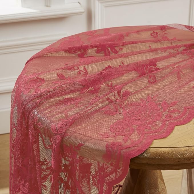 Coral Lace Curtains 54 Inch Length 2 Panels - Image 6