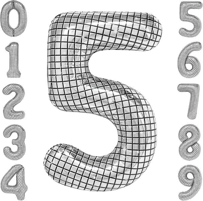 40 Inch Disco Number Balloons Large Silver Ball Print by cocodino