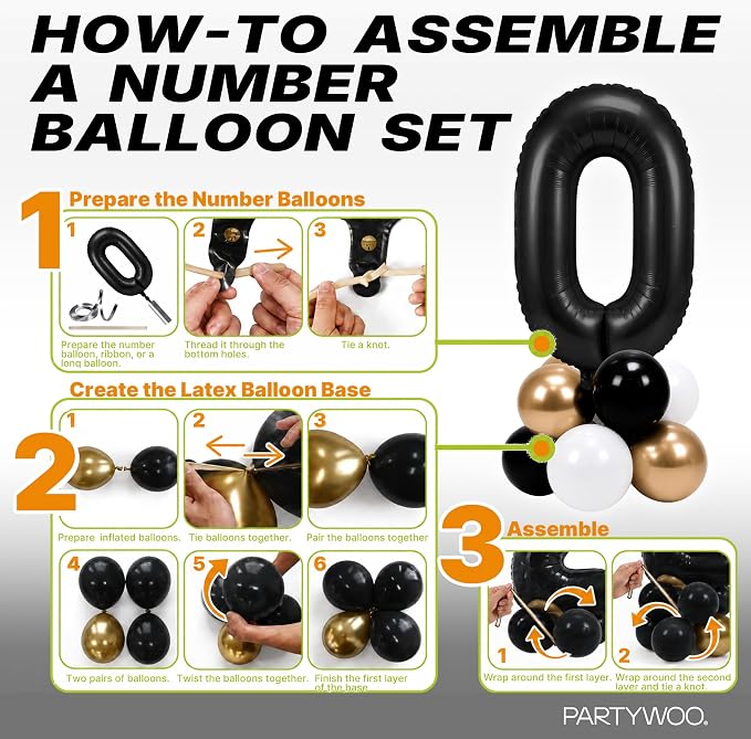 PartyWoo Number Balloons 40 Inch Black Number 30 Kit 33pcs - Image 7