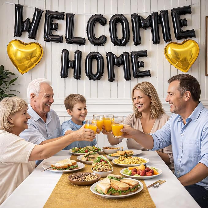 Welcome Home Balloons Black Gold, 16Inch Welcome Home Foil Balloons Banner - Image 4