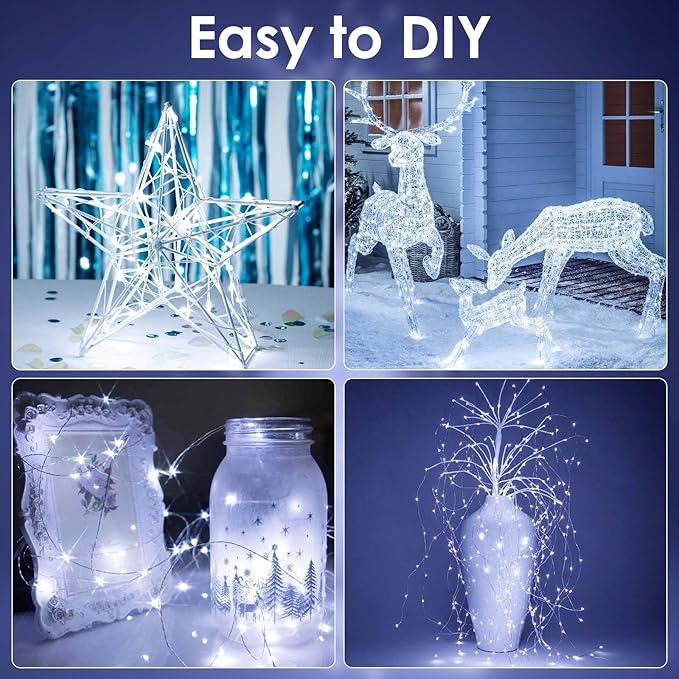 4-Pack Fairy Lights Battery Operated with Remote & Timer & 8 Modes, Waterproof 16 FT 50 LED String Lights Outdoor Indoor, Battery Twinkle Lights for Christmas Bedroom Centerpiece Décor (Cool White)