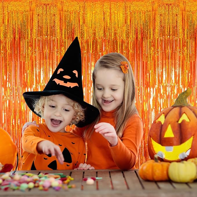 5 Pack Orange Foil Curtain Backdrop 3.2ft x 9.8ft Metallic Tinsel Foil Fringe - Image 7