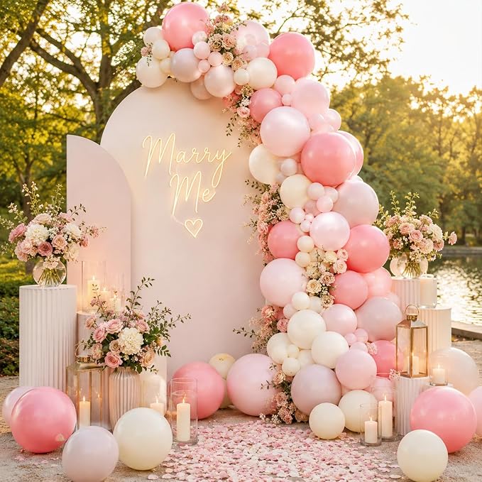 Dusty Pink Balloons, 12 Inch Boho Pastel Light Pink and White Balloons - Image 5