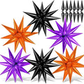 Purple and Black Orange Star Balloons, Metallic Cone Mylar Spike Balloons by GCTWFYK