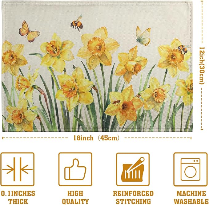 Spring Daffodils Placemats Set of 4 Watercolor Yellow Flower Table Mats Summer - Image 4