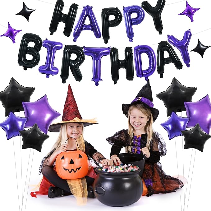 TONIFUL Black Purple Birthday Decoration Kit 16 Inch Happy Birthday Balloon | - Image 3