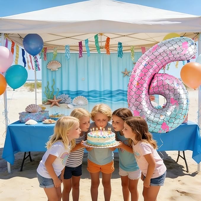 40 Inch Mermaid Number 6 Balloon, Sea Themed Birthday Decorations - Image 6