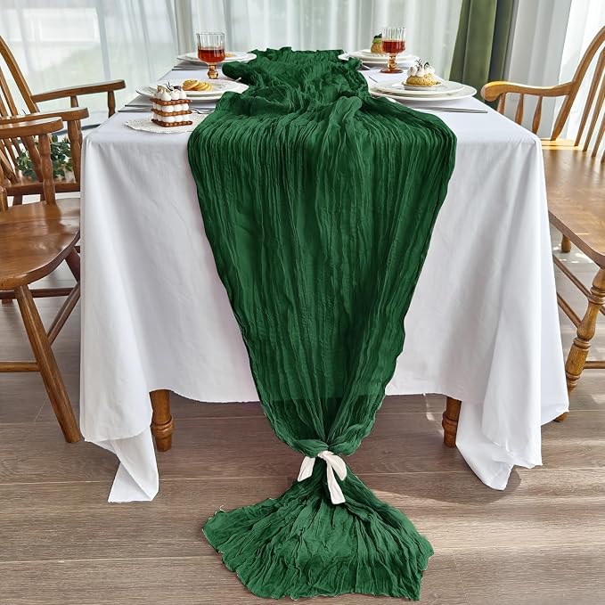 IVAPUPU 4 Pcs Cheesecloth Table Runner - 10ft Emerald Green Boho Gauze Cheese - Image 3