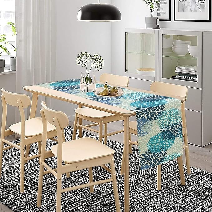 Floral Table Runner,Blue Flowers Print Spring Summer Table Cloth Kitchen Dining Table Home Party Decoration 13x120 Inch