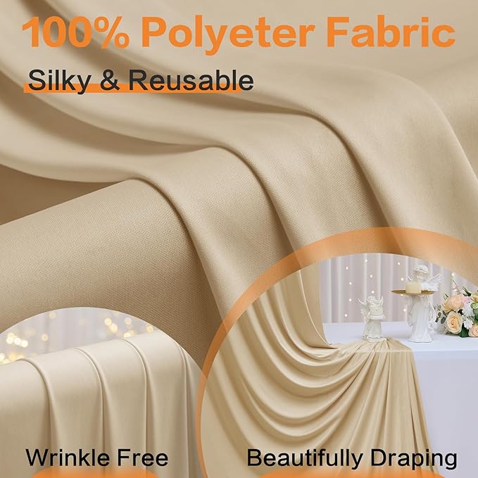 60×14 ft Wrinkle Free Beige Backdrop Curtain for Weddings Parties, 12 Panels 14ft Silky Polyester Wedding Drapes Backdrop Photo Back Drop Cloth for Birthday Baby Shower Photography Backgrounds