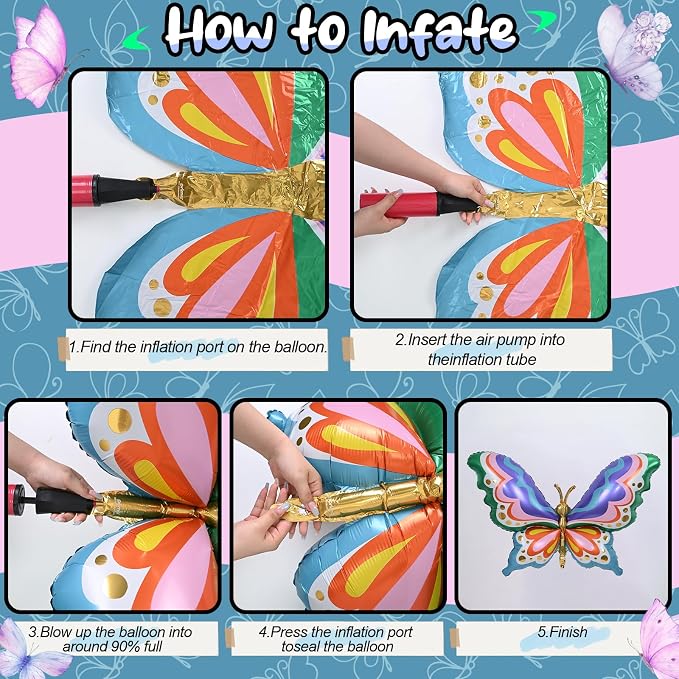 44" Giant Rainbow Butterfly Foil Balloons, Big Multicolor Butterfly Inflatable - Image 9