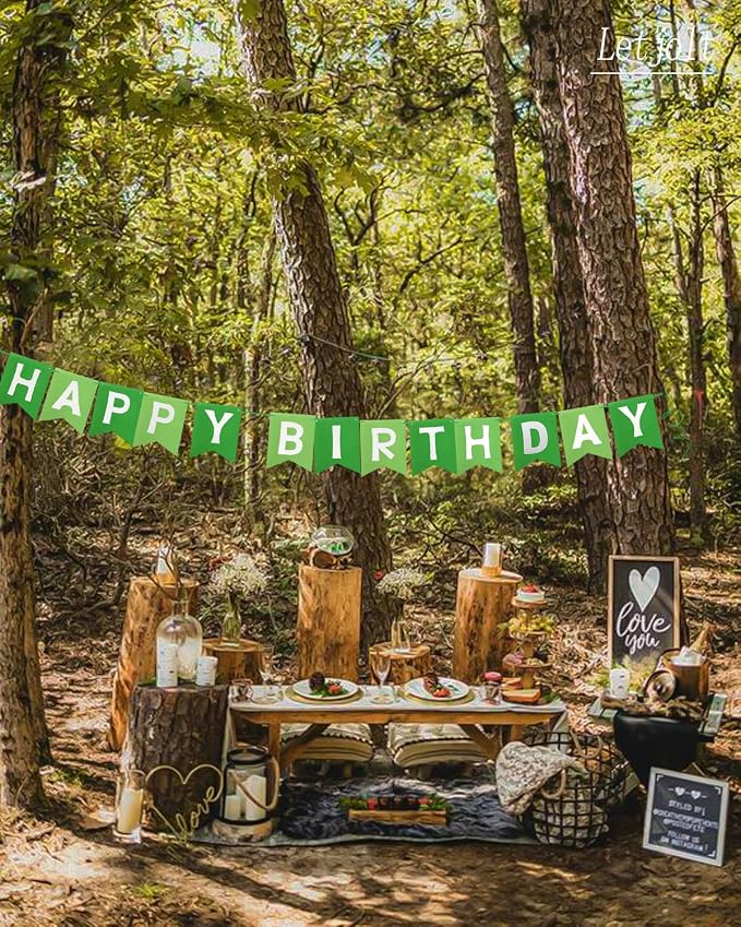 Letjolt Green Happy Birthday Banner Green Garland 13pcs | Theme Birthday Party - Image 4