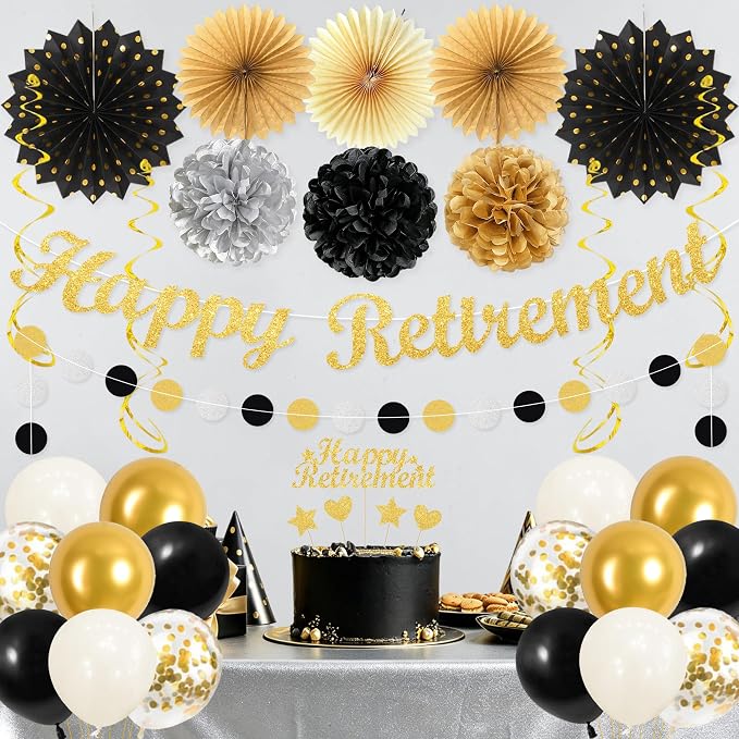 Vlipoeasn Black Gold Retirement Decorations - Image 6